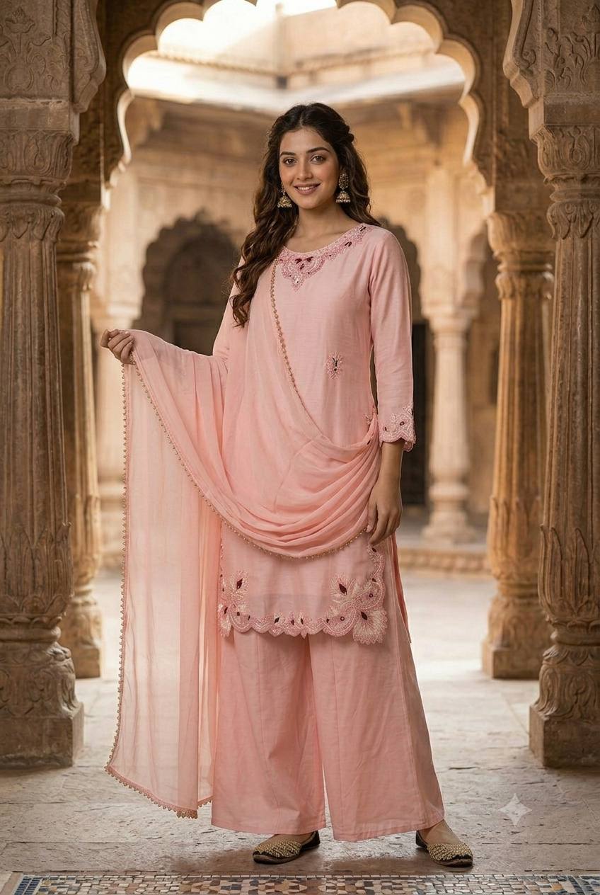 Bespoke Peach Satin Ensemble